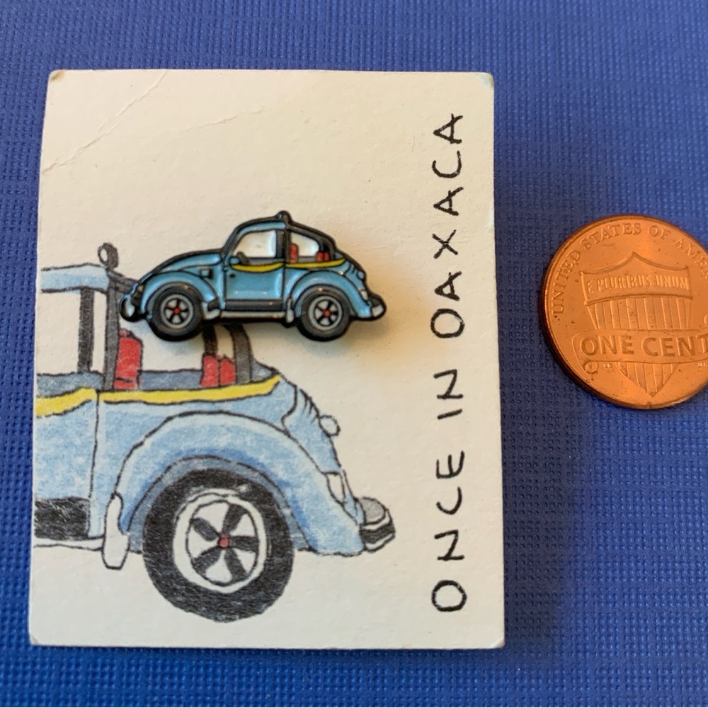 Hand painted metal VW Bug, brooch, pin, tie tack, Handmade in Oaxaca, Mexico